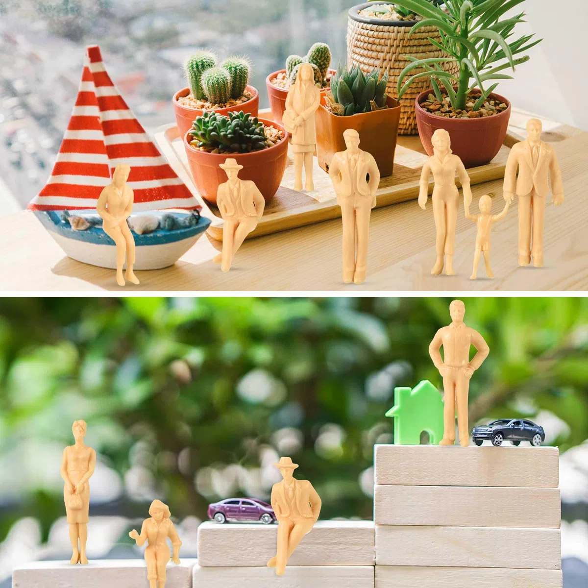 Namalu Set di 30 statuette architettoniche 1:25 in plastica dipinte per modellino e treno