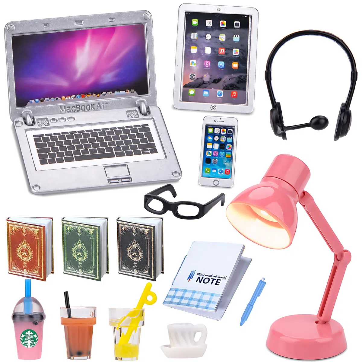 15 Accessori Per L'Apprendimento Della Casa Delle Bambole In Miniatura, Scala 1:12, In Miniatura, Simulazione, Computer Portatile, Tablet, Telefono, Lampada, Libro, Occhiali, Cuffie Da Caffè (A)