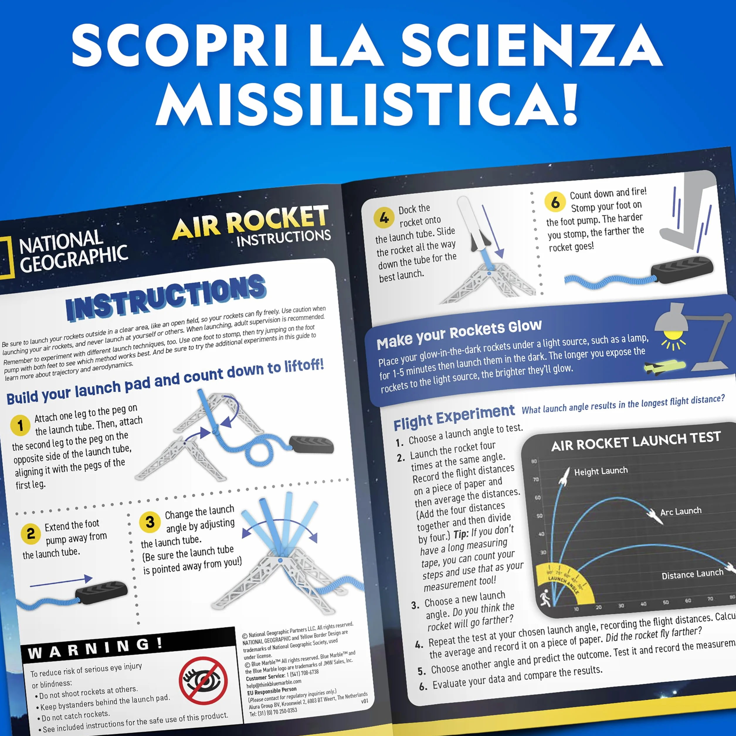 NATIONAL GEOGRAPHIC Lanciarazzi ad Aria per Bambini – Lancia Razzi Fosforescenti fino a 30 Metri, Giocattolo da Esterno per Bambini 8-12 Anni