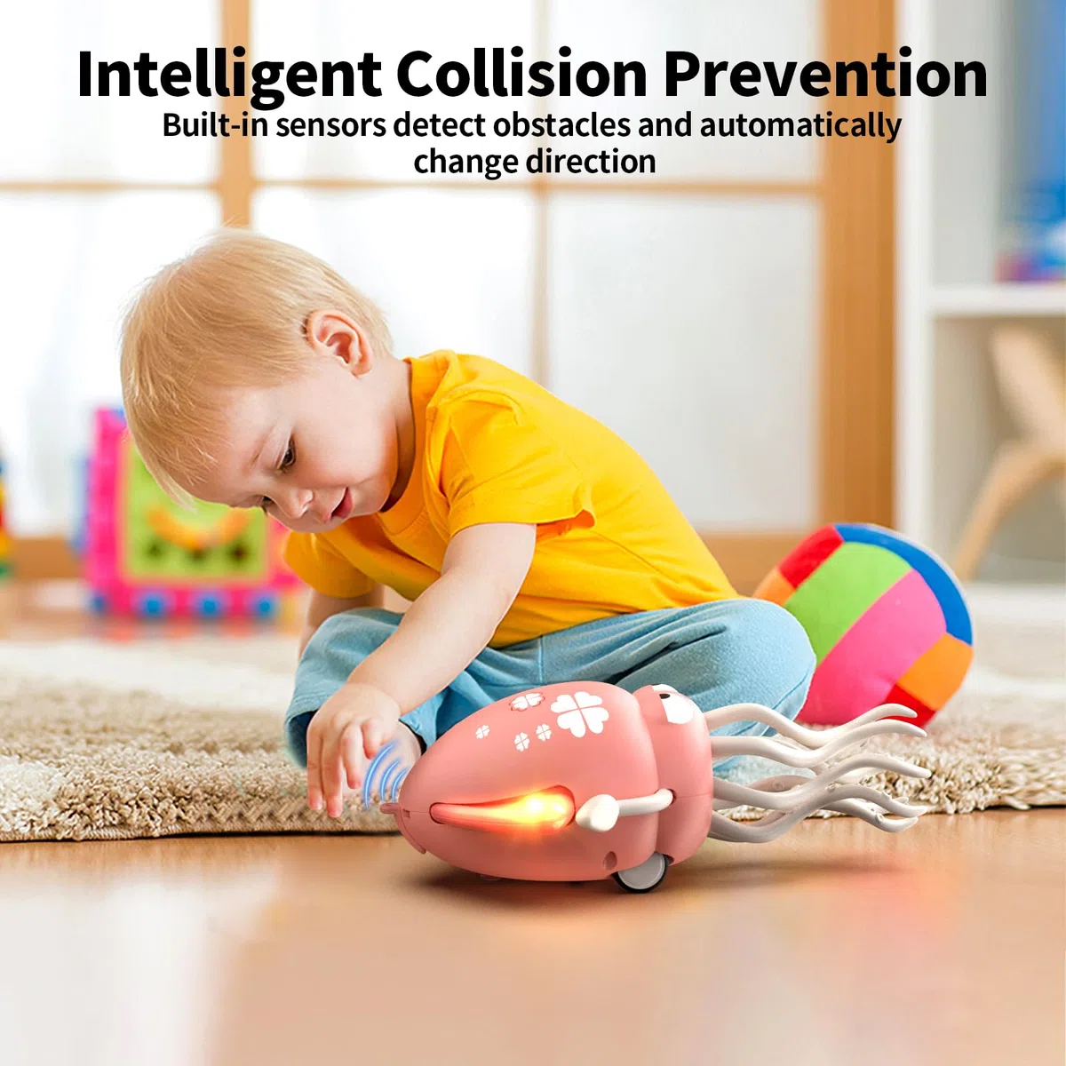 Smalody Giocattolo intelligente a forma di polipo danzante con luci LED e musica, giocattoli interattivi ricaricabili per bambini con funzione di evitamento ostacoli, Natale compleanni (Rosso)