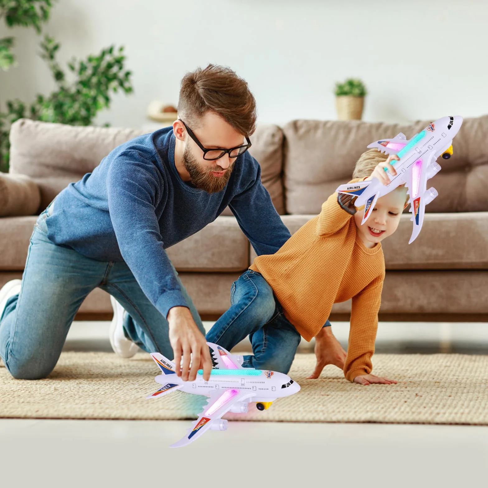 KATELUO Aereo Giocattolo con Luci e Suoni, Aeroplano Giocattolo Bambini, Funzione Bump and Go, Giocattoli Aereo per Ragazzi e Ragazze, Aeroplano di Giocattoli, Regalo di Compleanno per Bambini