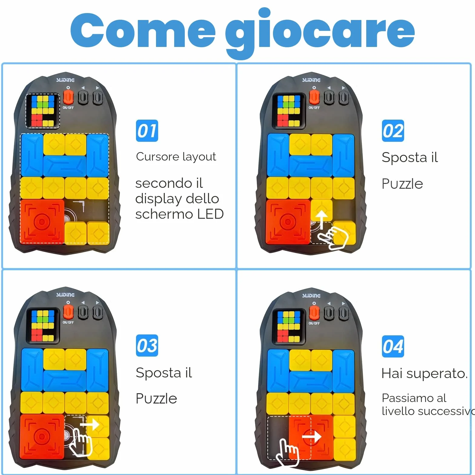 Puzzle rompicapo a scorrimento, gioco di memoria con oltre 500 livelli, palmare da gioco elettronico, giocattolo educativo per bambini e adulti
