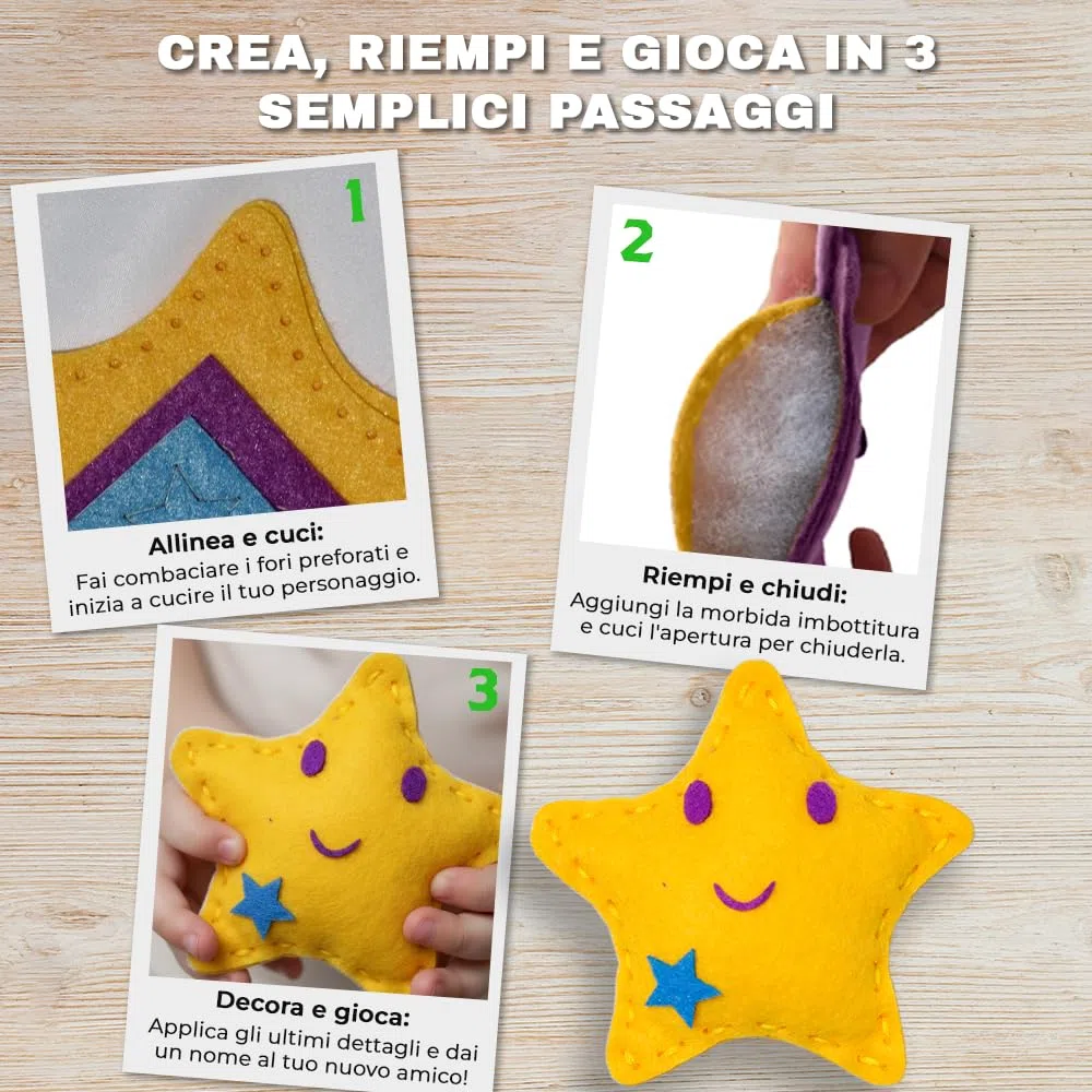 DeFieltro Fantasia – Kit Cucito Bambina con Unicorno e Fata (5 Figure) – Set Cucito Bambini Creativo – Imparare il Cucito per Bambini