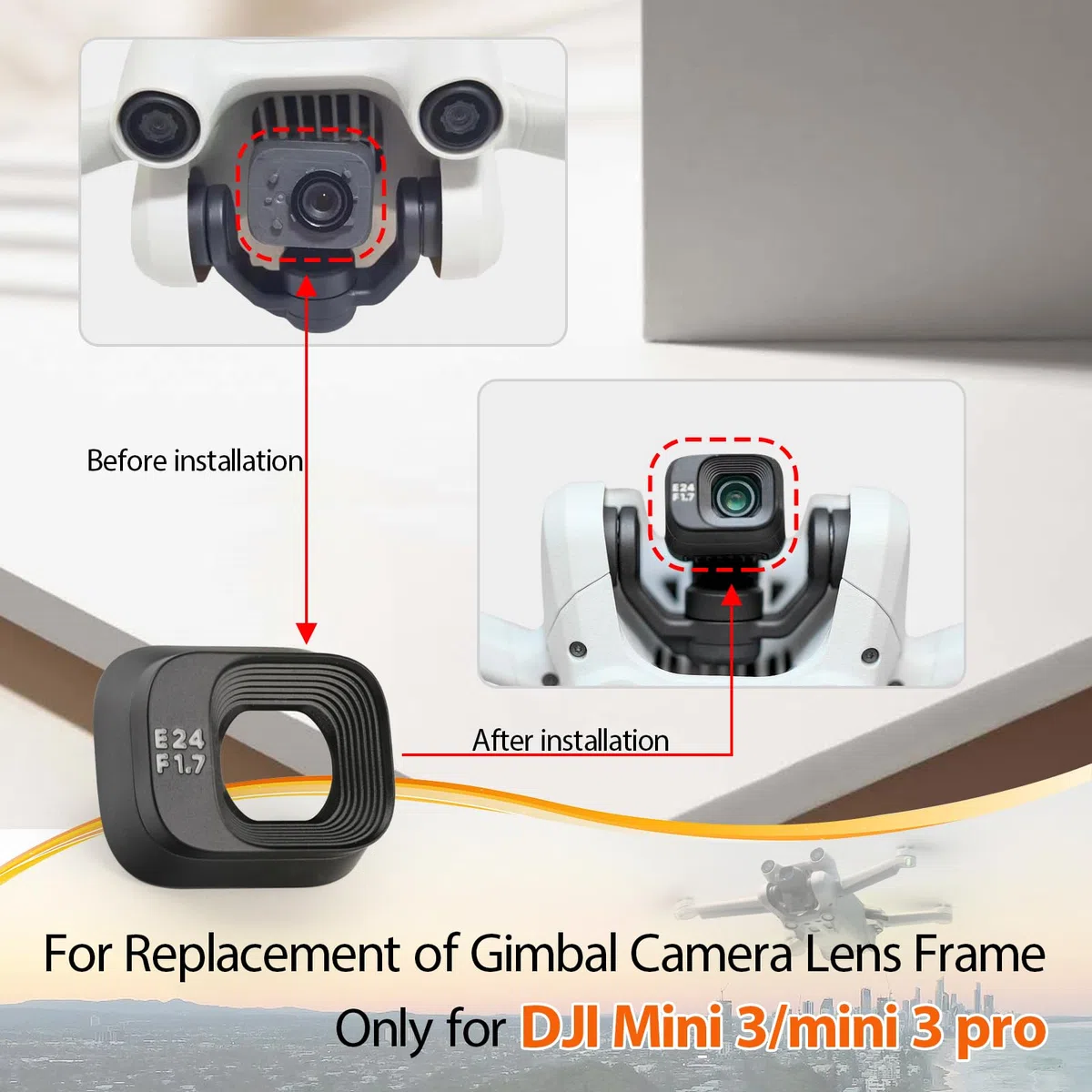 Sostituzione per DJI Mini 3/Mini 3 PRO Cornice per Fotocamera con Giunto Cardanico per DJI Mini 3 PRO Copertura di Copriobiettivo Cardanico Compatibile con Panno per la Pulizia Accessori