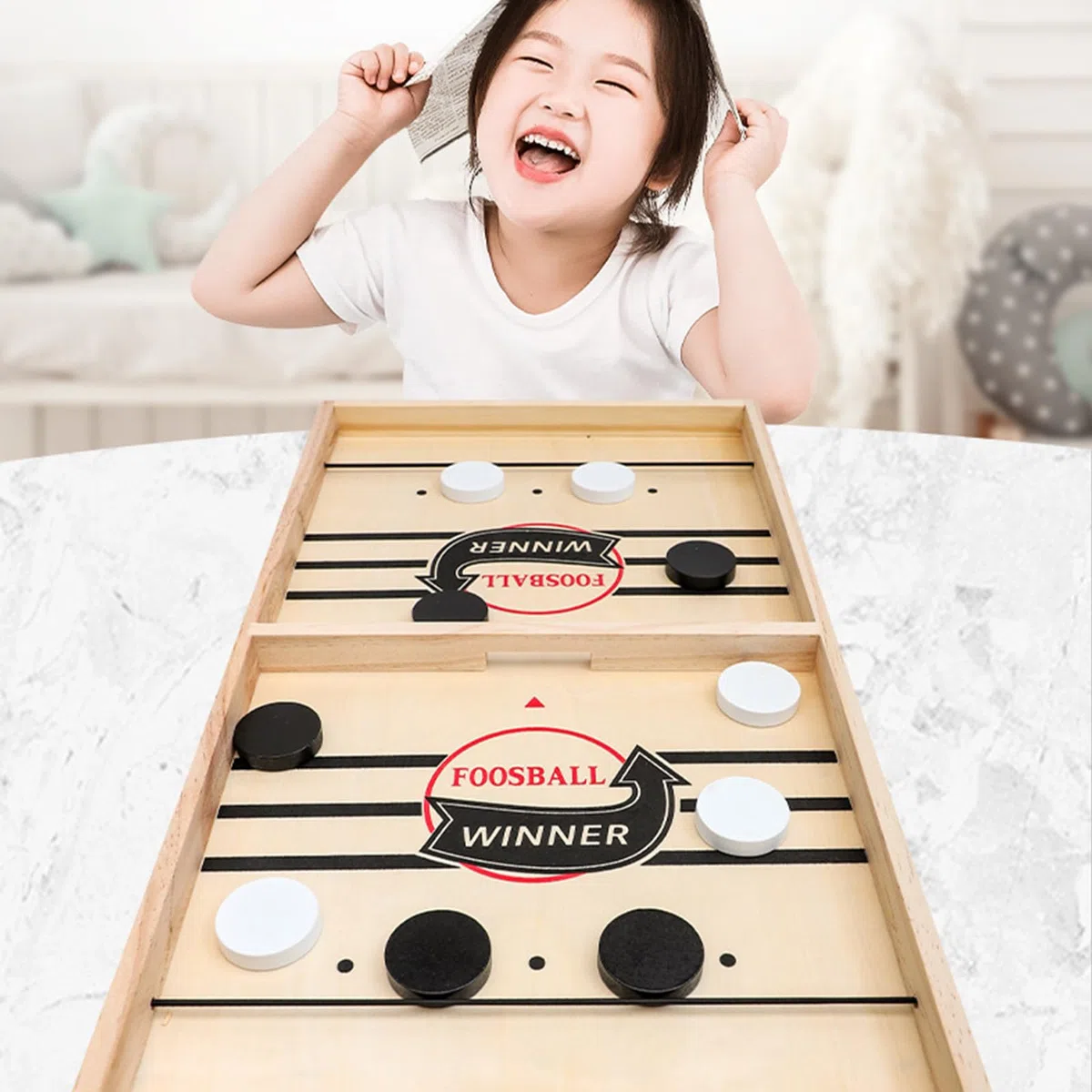Gioco da Tavolo Hockey,Hockey Tavolo in Legno Gioco Veloce Del Disco Da Fionda,Gioco Da Hockey Con Fionda, Divertente Gioco Da Tavolo Hockey Su Ghiaccio Gioco Giocattolo Interattivo Genitore-Figlio