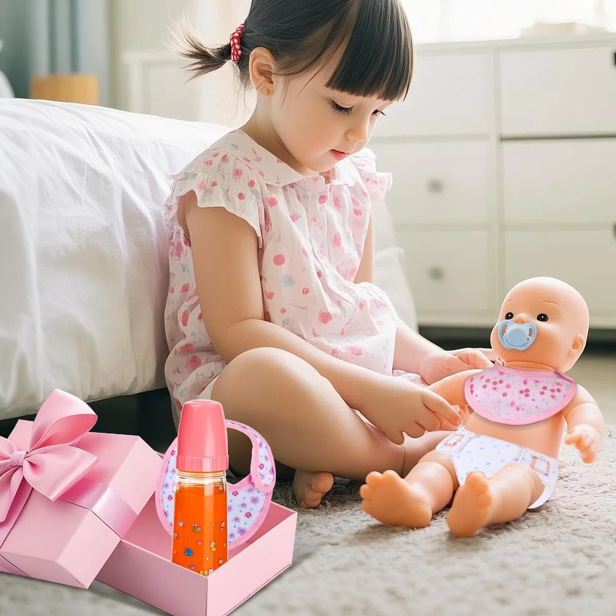 10 Pezzi Biberon Bambola Magico Giocattolo Pannolini Bambole Ciuccio Bambola Bavaglino Accessori Bambole Regali Bambini per Compleanno, Natale, Capodanno