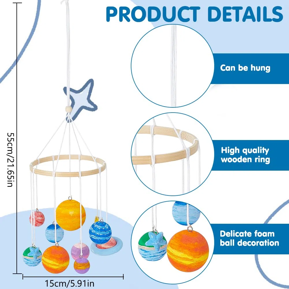WEBEEDY Kit fai da te a energia solare in schiuma da parete, kit fai da te, sistema solare, modello di progetto con palline in polistirolo, pigmento, pennello per appendere stanza, progetti e feste