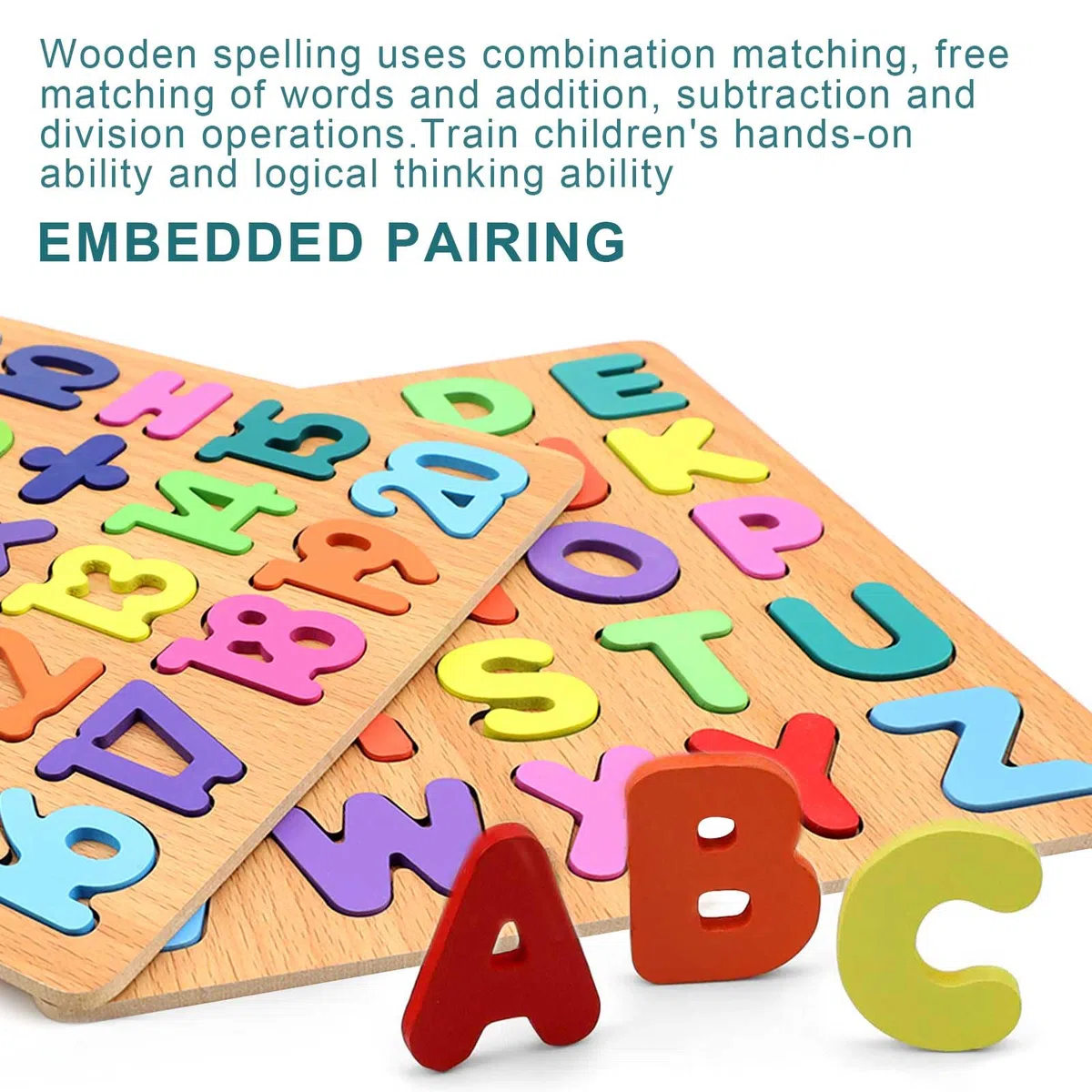 Lettere in Legno Alfabeto Bambini, 2 Pezzi Giochi in Legno, ABC Puzzle in Legno per Bambini 1-3 Anni