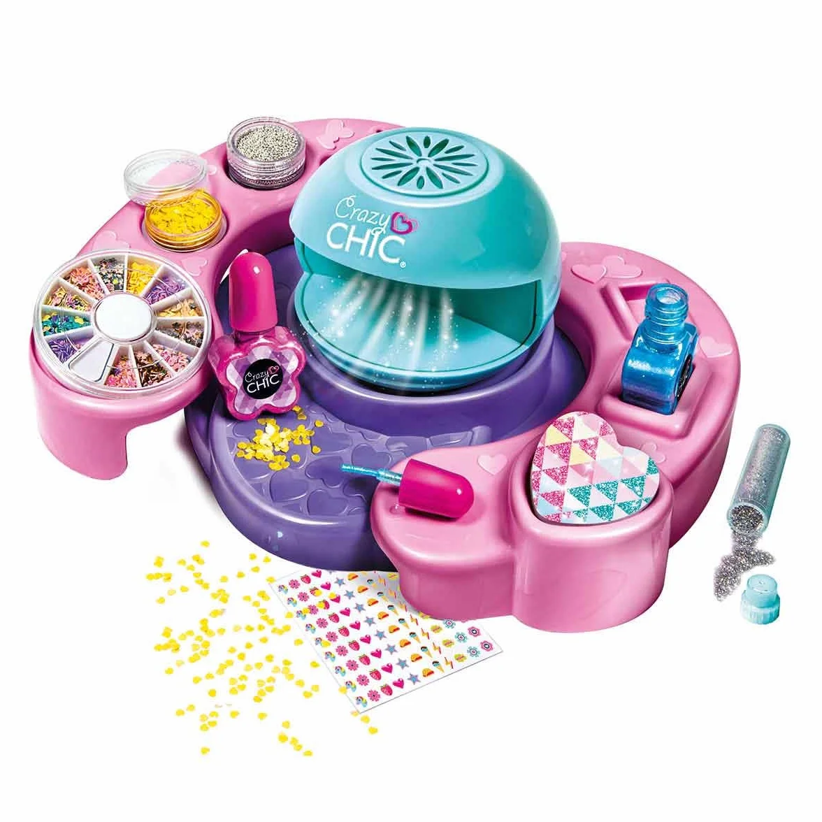 Clementoni - Set per Decorare Unghie Bambina, Crazy Chic Cool Nails, Gioco Creativo, Atelier Unghie con Smalti e Macchina Asciugasmalto, Idea Regalo per Bambine 6 Anni, 18599