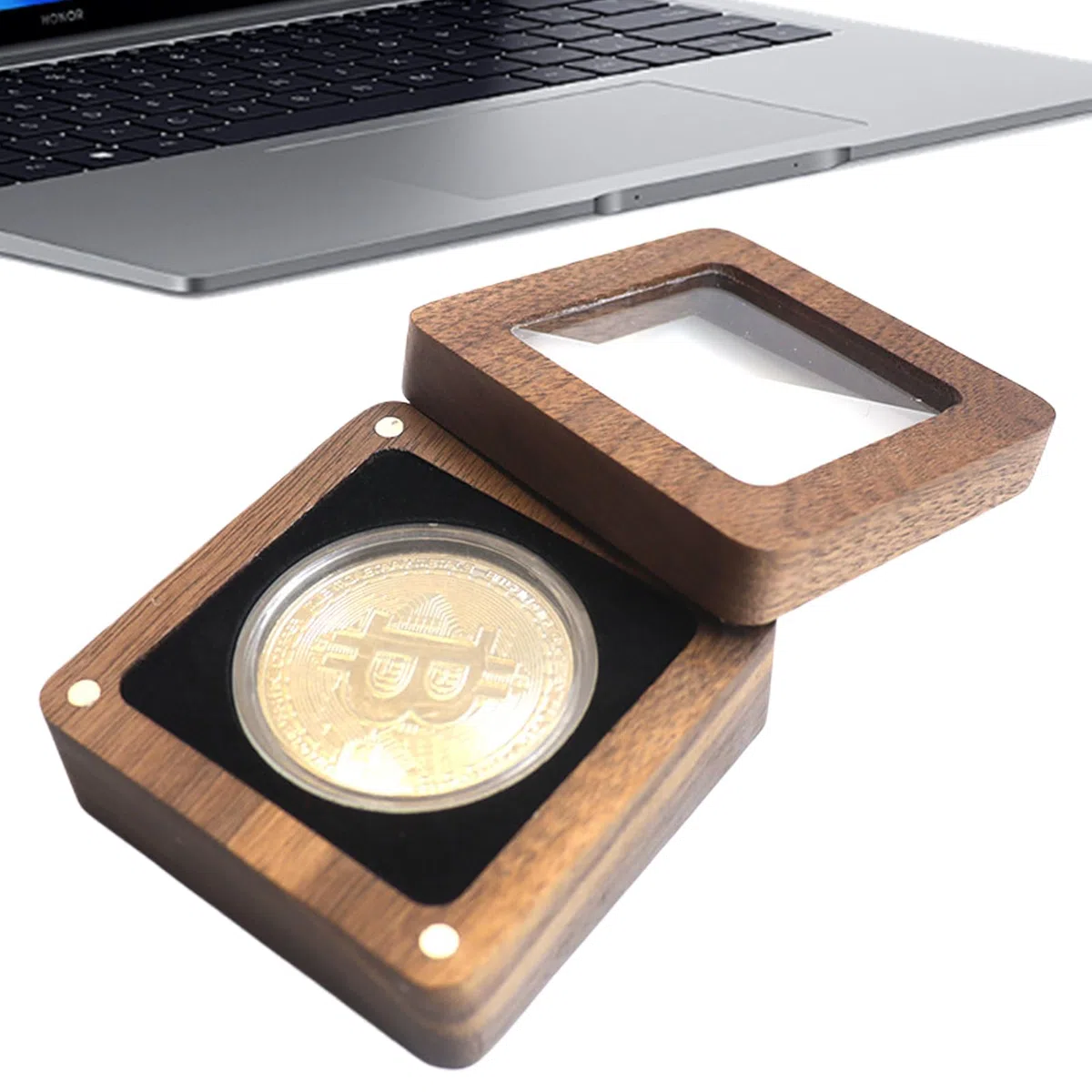 Scatola di presentazione per monete – Vetrina moneta singola in legno di noce, porta badge, scatola da collezione | famiglia, amici, colleghi, organizer regalo per monete, medaglie, marchi di valore