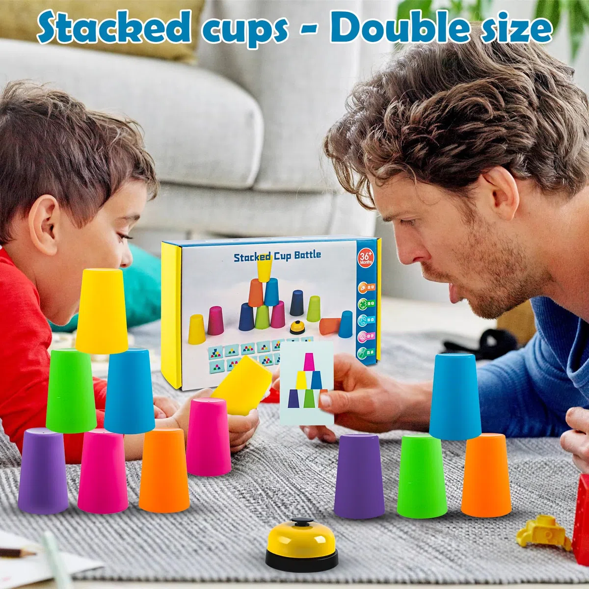 Set di 12 Tazze Sportive Velocità, 50 Carte e 1 Campanella: Gioco di Lancio per Bambini e Adulti, Impilabili, Tazze di Allenamento, Giocattolo per Feste