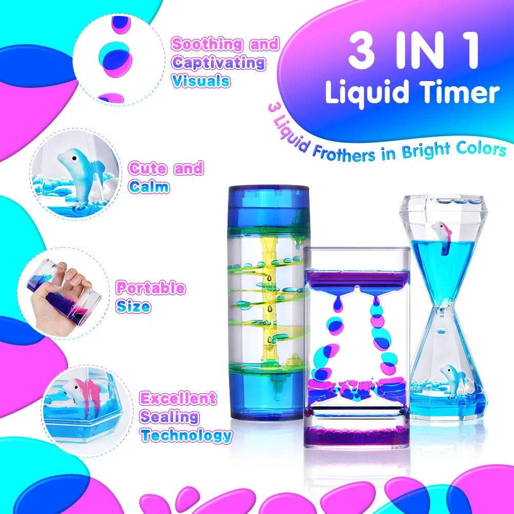 OSDUE Timer sensoriale liquido, Clessidra Timer, 3 Pezzi Set di timer a Clessidra, Home Ufficio Crafts Decor, Sollievo Dallo Stress, per Casa, Cucina, Gli Sport e i Giochi e Ufficio Timer
