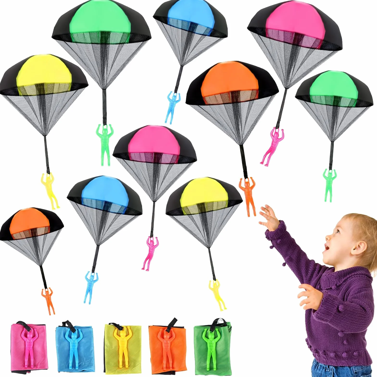 10 Pezzi Giocattoli per Paracadute, Giochi da Lancio, Giochi all'aperto per Bambini, Giocattoli Volanti da Lancio All'aperto, per Bambini e Adulti