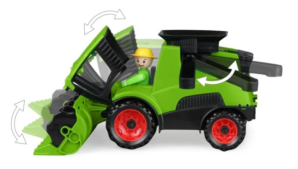Lena Truckies 01626 - Mietitrebbia con falciatrice, stabile set di veicoli da fattoria, ca. 27 cm, set di veicoli da gioco con figura per bambini a partire dai 2 anni, robusto set da gioco per