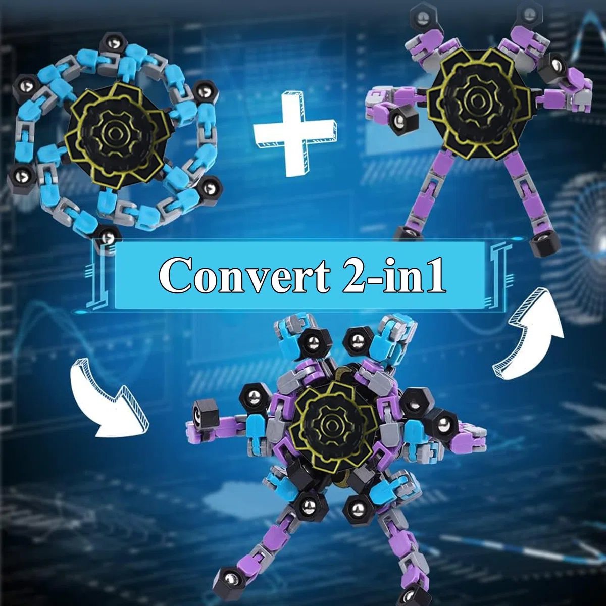 8 Pezzi Hand Spinner Fidget Toy DIY Deformabile Fidget Spinner Luminosi Giocattoli Sensoriali Divertenti Robot Giocattolo a Catena Trasformattabile per Celebrare Vacanze, Feste, Regali Di Natale