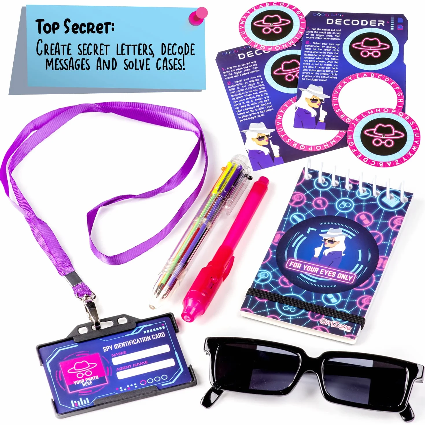 GirlZone Set Cancelleria Ultimate Secret Agent, Kit Spia e Detective per Bambina, Include Penna e Fogli di Carta da Spia, Idea Regalo per Bambine Divertente Writing Set