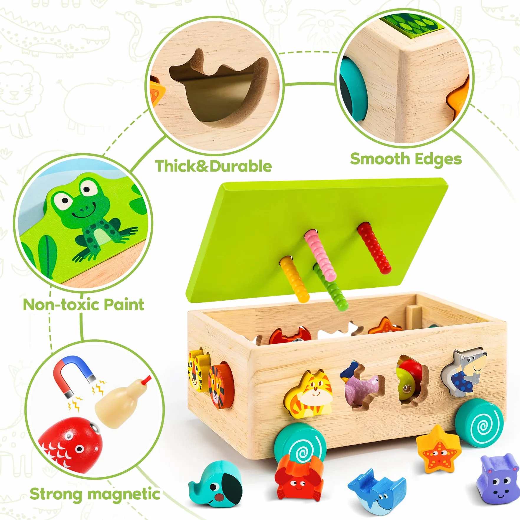 Giochi Montessori 2 Anni | 6 in 1 Magnetici di Pesca in Legno Abilità Motorie Giocattoli Educativi | Giochi per Bambini di 2 Anni| Educativi Regali Pasqua Bambino 2 3 4 Anni Bambini Bambina