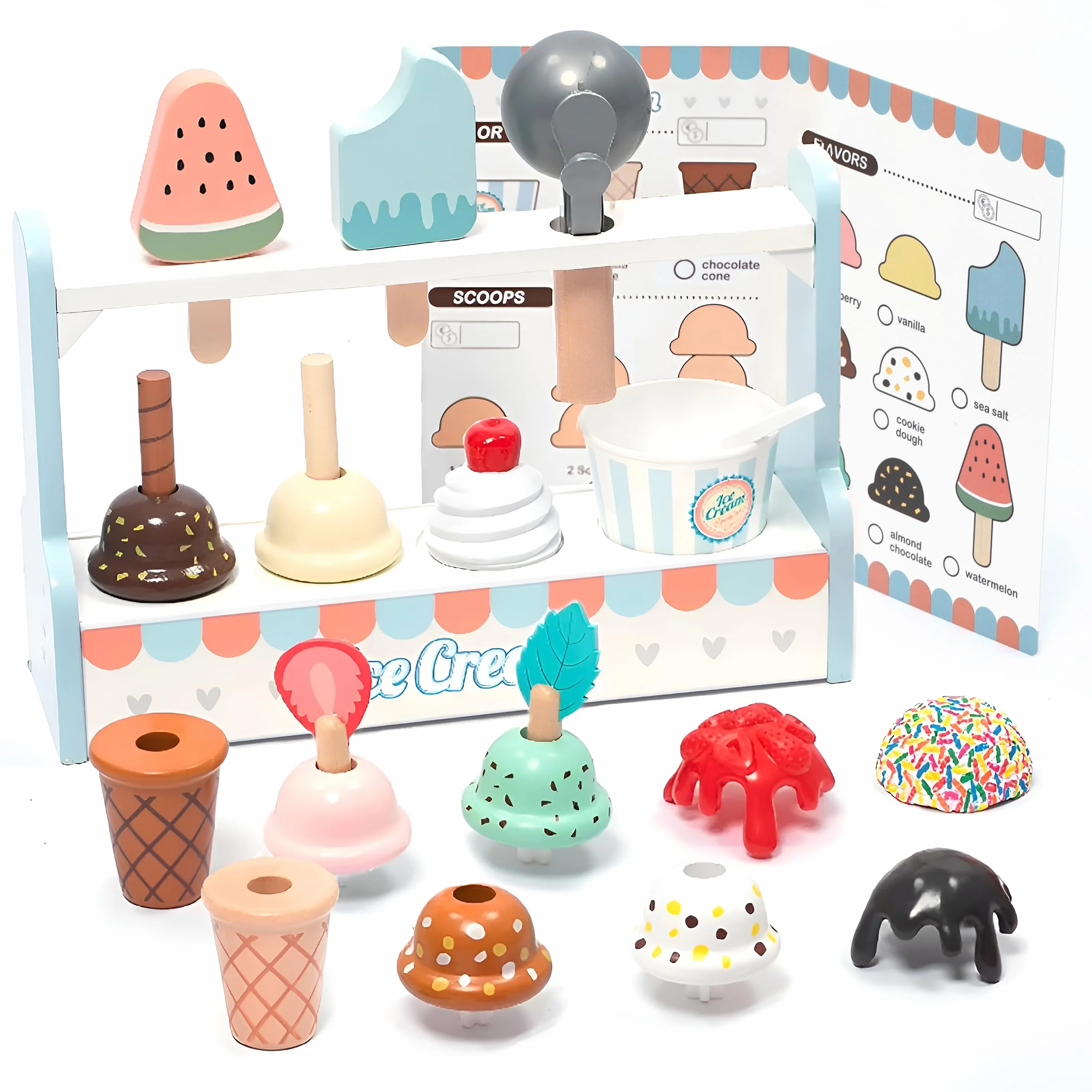 umu gelateria per Bambini in Legno gelateria con Accessori da Cucina (Gelato, Palline di Gelato, Coni Gelato, ECC.), Negozi di Cucina per Bambini e Accessori per Giochi di Ruolo, Giocattoli in l
