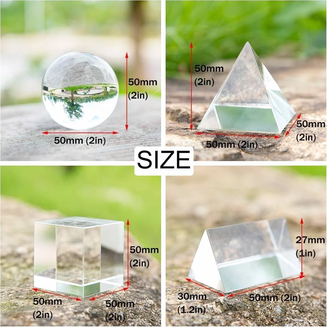 HDCRYSTALGIFTS Set di 4 prismi ottici K9 da 50 mm per fotografia, con panno per la pulizia, per insegnare, giocare, fotografare