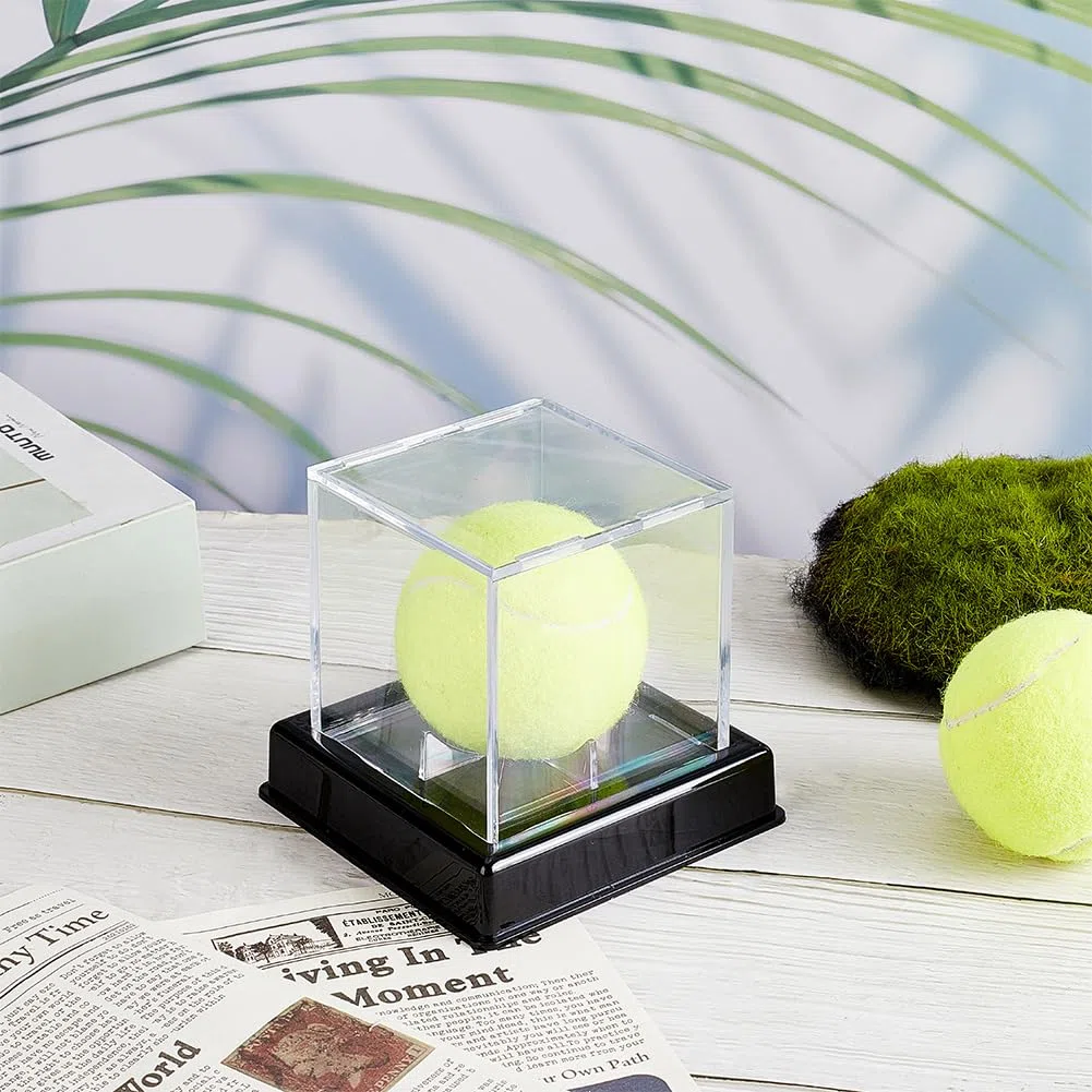 OLYCRAFT Espositore per palline da tennis in acrilico 10.5 x 10.5 x 10 cm Scatola trasparente con base nera Piccolo espositore quadrato per Baseball Tennis Cimeli Riporre ed Esporre Cimeli Sportivi