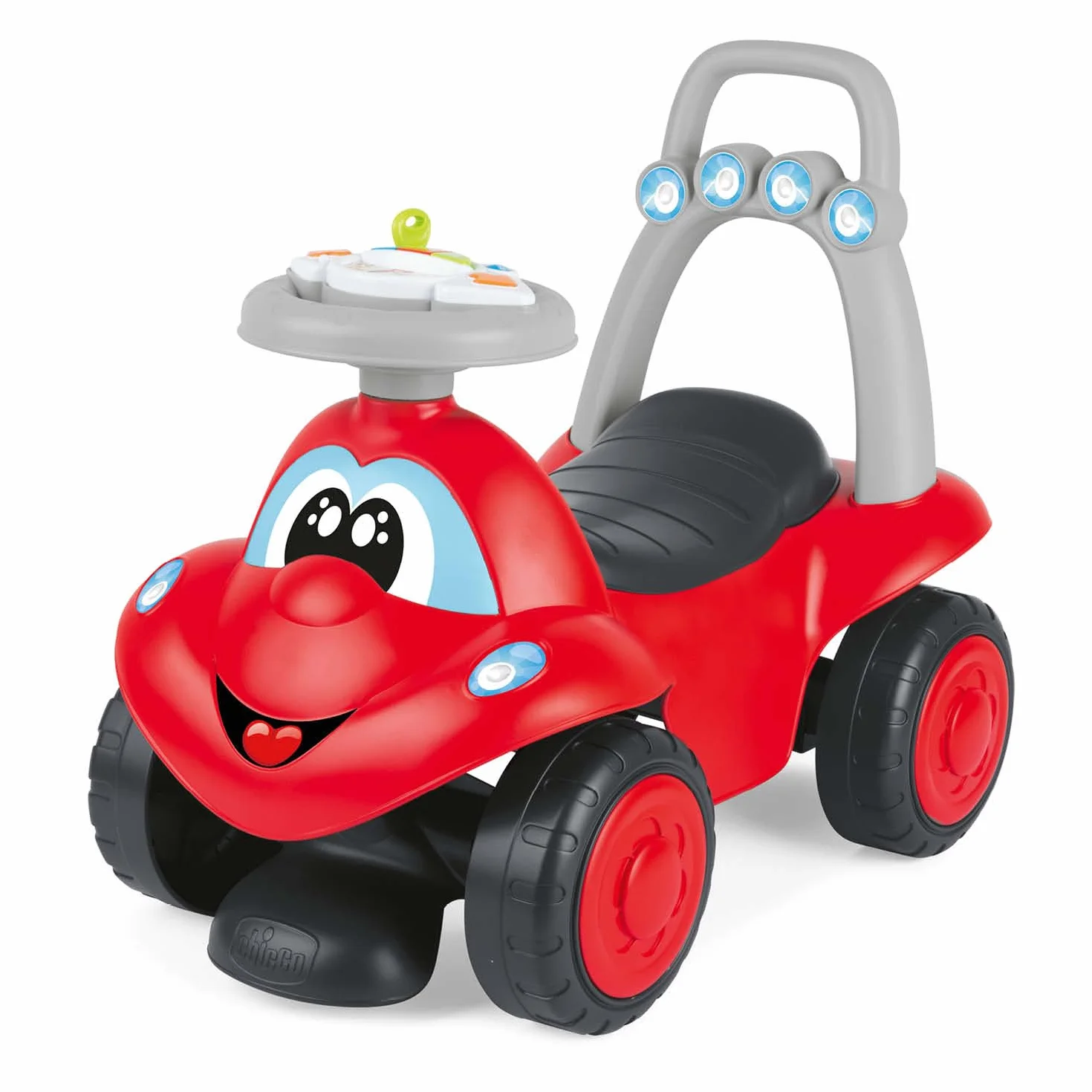 Chicco Billy Walk&Ride Eco+, Primi Passi, Girello e Cavalcabile, Assemblaggio Semplice, Manubrio Ergonomico, Ruote Larghe, Con Suoni e Luci di Guida, in Plastica Riciclata, Bambini 12-36 Mesi, Rosso