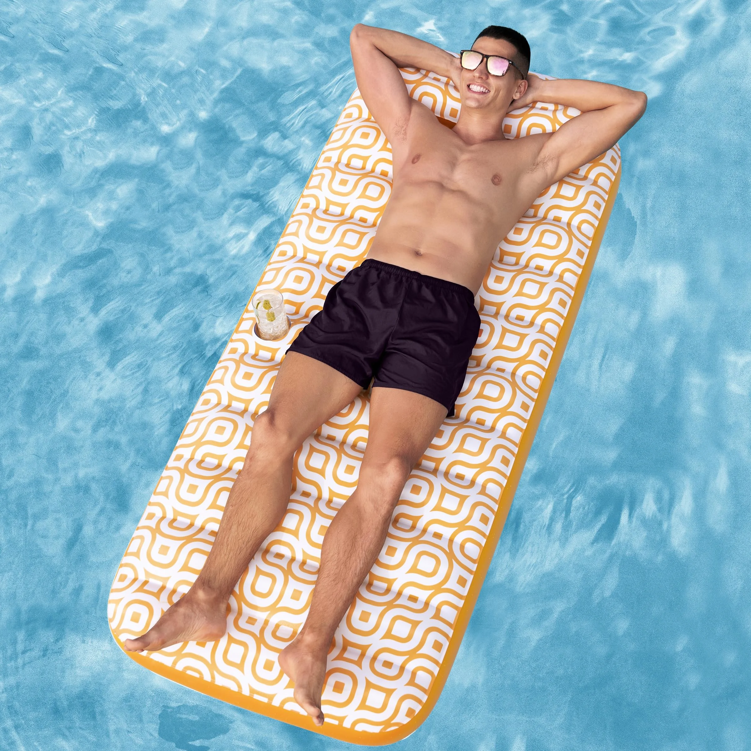 Bestway 43836 Materassino da piscina deluxe Comfort Plush con portabicchiere, arancione