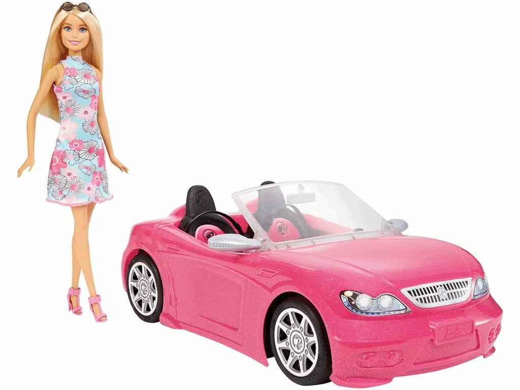 Barbie con Auto Cabrio, Playset con Bambola e Macchina Rosa, FPR57