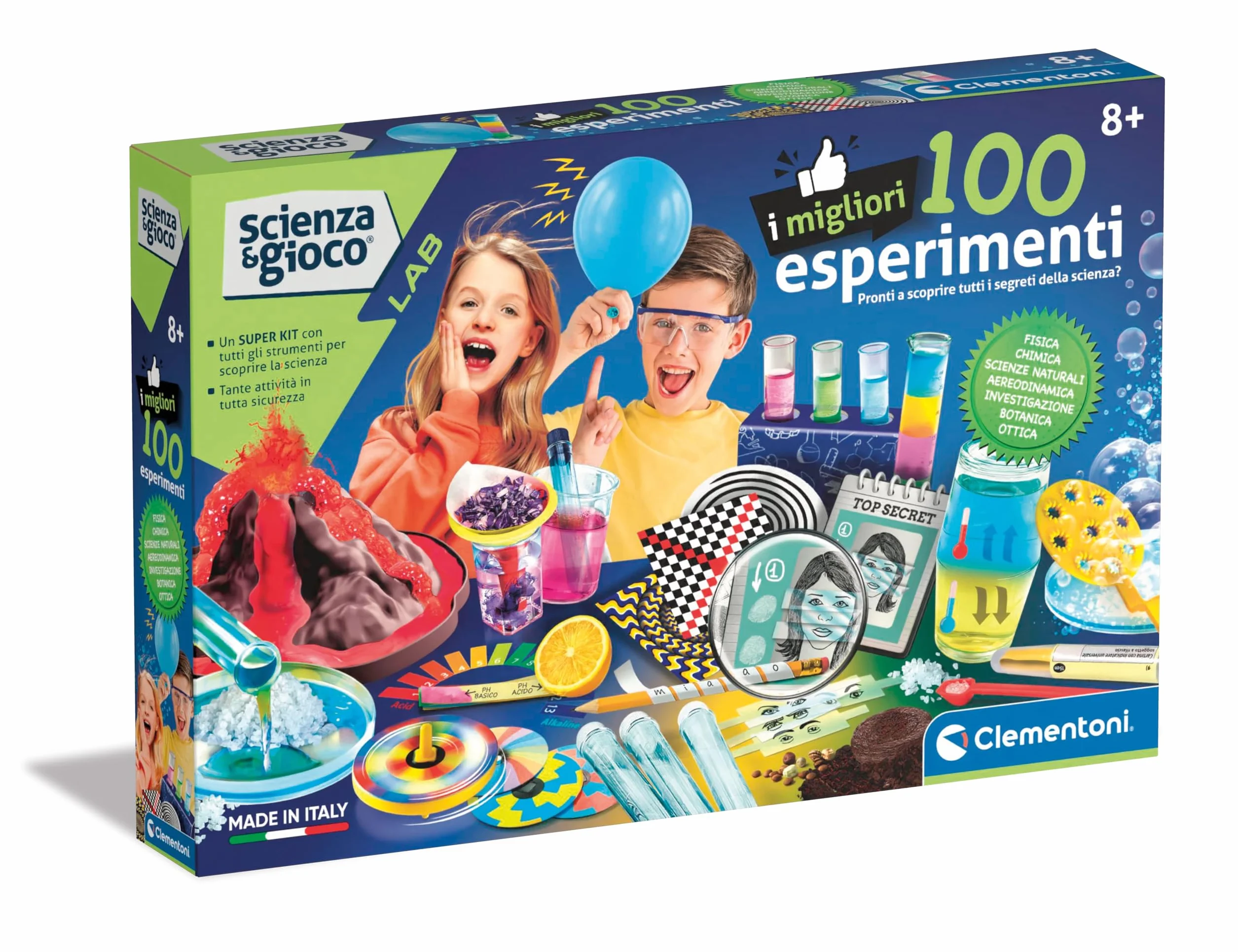 Clementoni Scienza e Gioco Lab - I Migliori 100 Esperimenti, Laboratorio di Scienze Bambini 8+ Anni per Scoprire Discipline Come Chimica, Fisica, Botanica, Gioco Made in Italy, Lingua Italiana, 19395