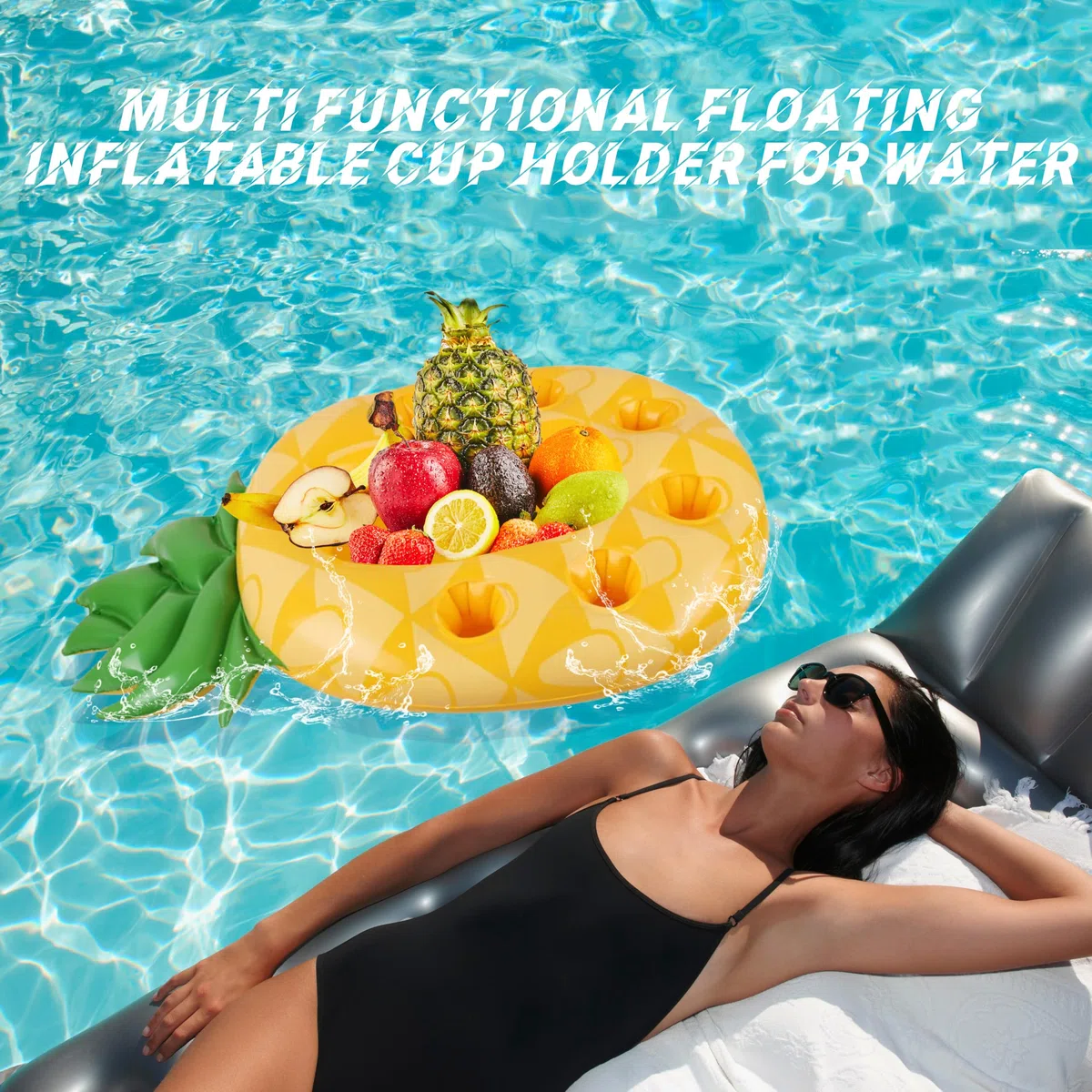 Ananas 7 Fori Portabevande Gonfiabile, yisight Piscina Gonfiabile, Portabicchieri Gonfiabili, Bar Piscina Portabottiglie, Galleggiante Porta Bevande, per l'Estate All'Aperto Piscina Spiaggia
