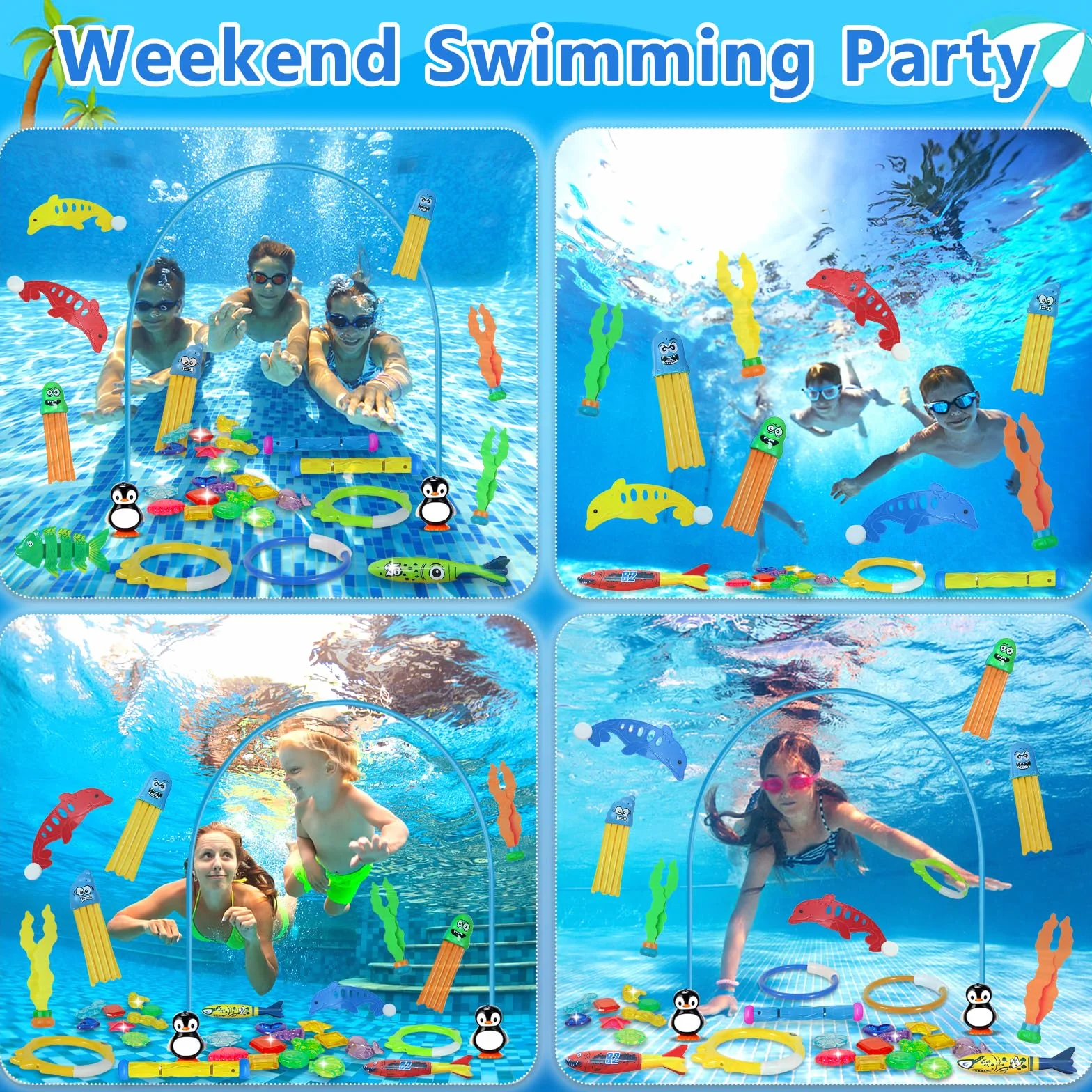 Frasheng Piscina Subacquea Immersioni Giocattolo,43 Pezzi Giochi Piscina Bambini,Giocattoli da Immersione,Set da Immersione Subacquea Giochi da Allenamento in Piscina per Bambini