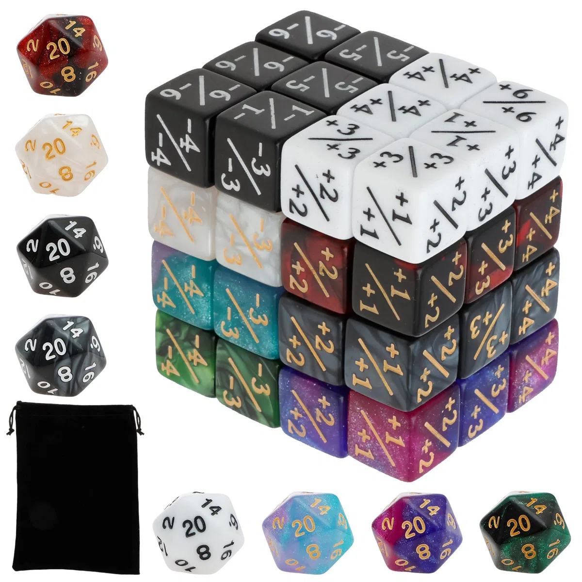 56 contatori per dadi compatibili con MTG CCG, accessori per gioco di carte con sacchetti, dadi Magic per feste da tavolo