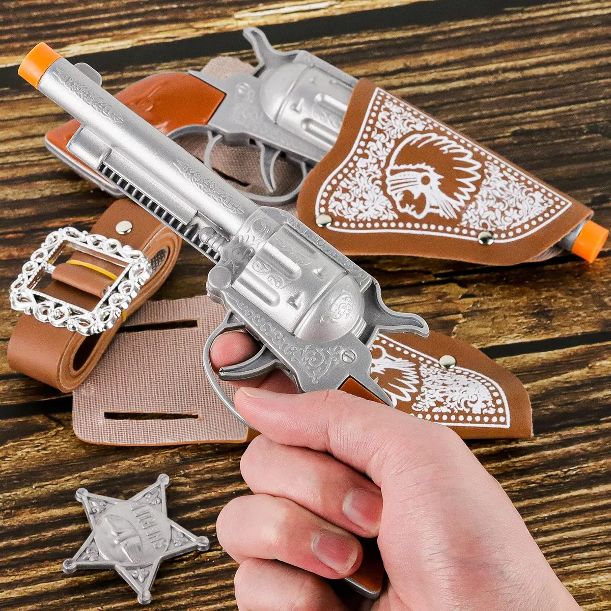 Cowboy Pistola 6 Set da Pistola Giocattolo Cowboy Plastica Accessori Cowboy Saccessori Costumecowboy con Fondina e Cintura per Carnevale Halloween