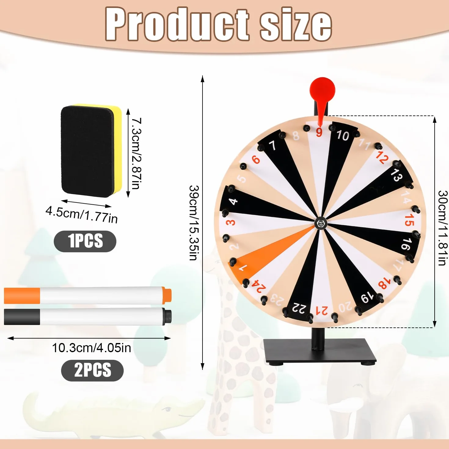 NQEUEPN 30cm Ruota dei Premi Che Gira, 24 Slot Tavolo Ruota Fortuna con Supporto Ruota della Roulette con Cancellazione a Secco e Pennarello per Carnevali Fiere Gioco Spin