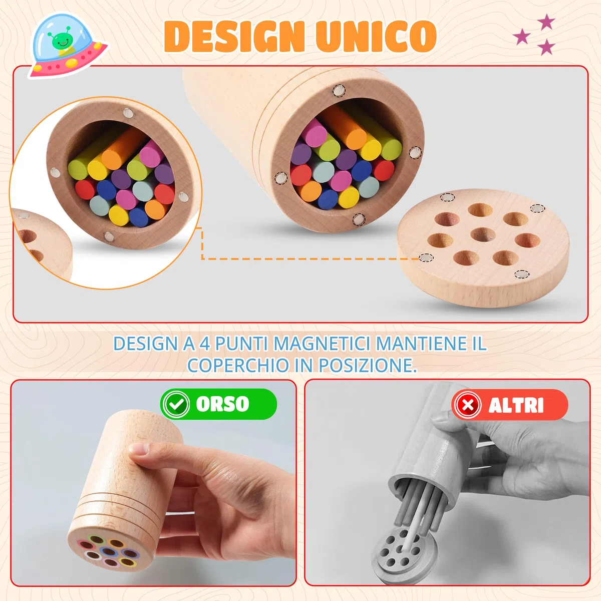 YAANI Montessori - Bacchette per assortimento Montessori, Giocattoli per bambini 6 mesi - 3 anni