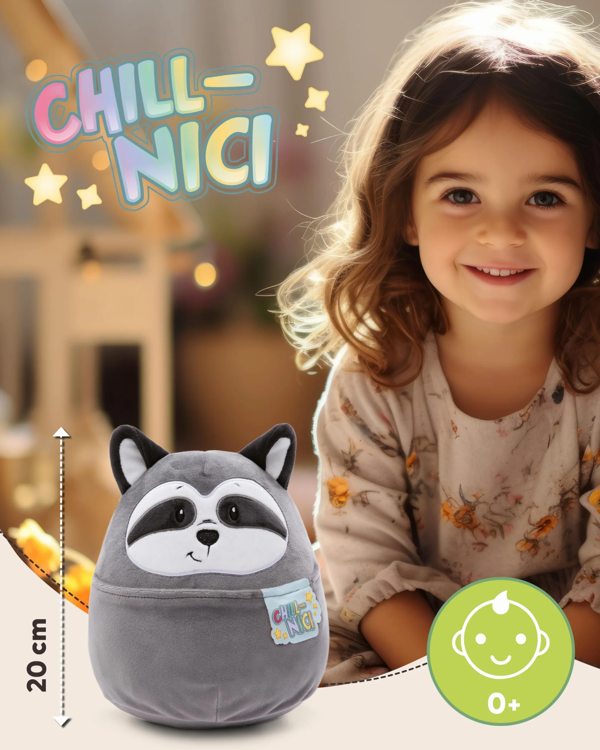 NICI peluche Chill-NICI procione 20cm - Soffice peluche procione con coda per bambine, bambini e neonati, Peluche coccoloso - 49884