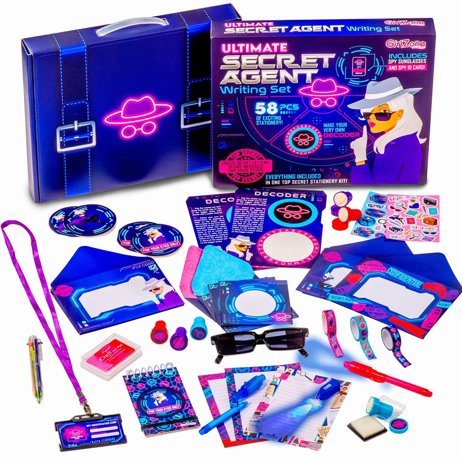GirlZone Set Cancelleria Ultimate Secret Agent, Kit Spia e Detective per Bambina, Include Penna e Fogli di Carta da Spia, Idea Regalo per Bambine Divertente Writing Set