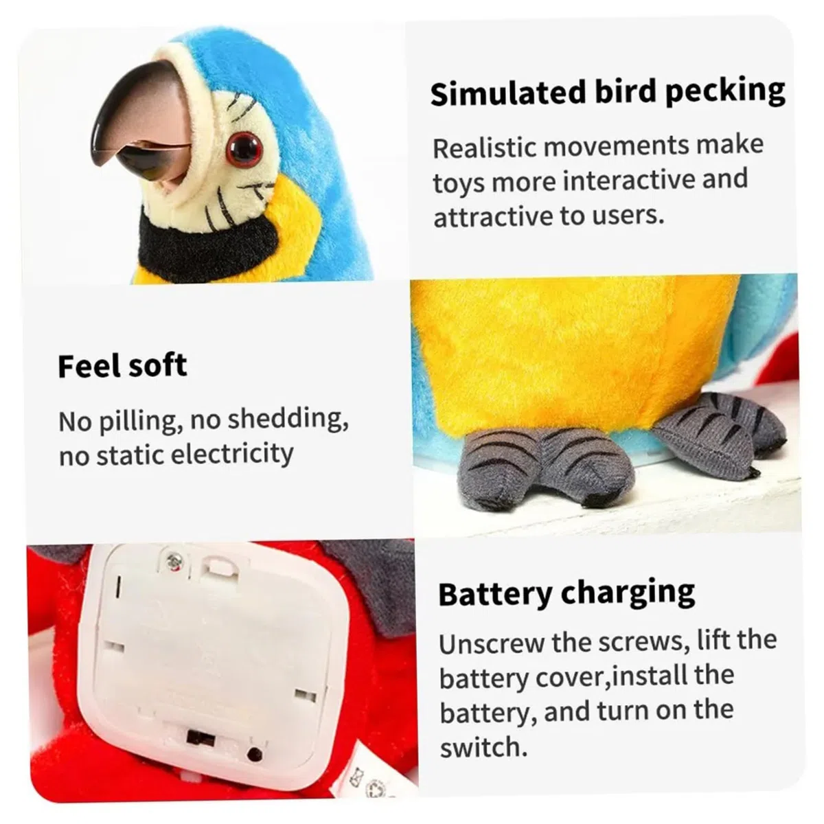 Pappagallo parlante Ripeti Quello Che dici Giocattoli per pappagalli Animali di Peluche parlanti Peluche Registrazione Elettronica Animato Scuoti Ala Giocattoli parlanti per Bambini Ragazzi