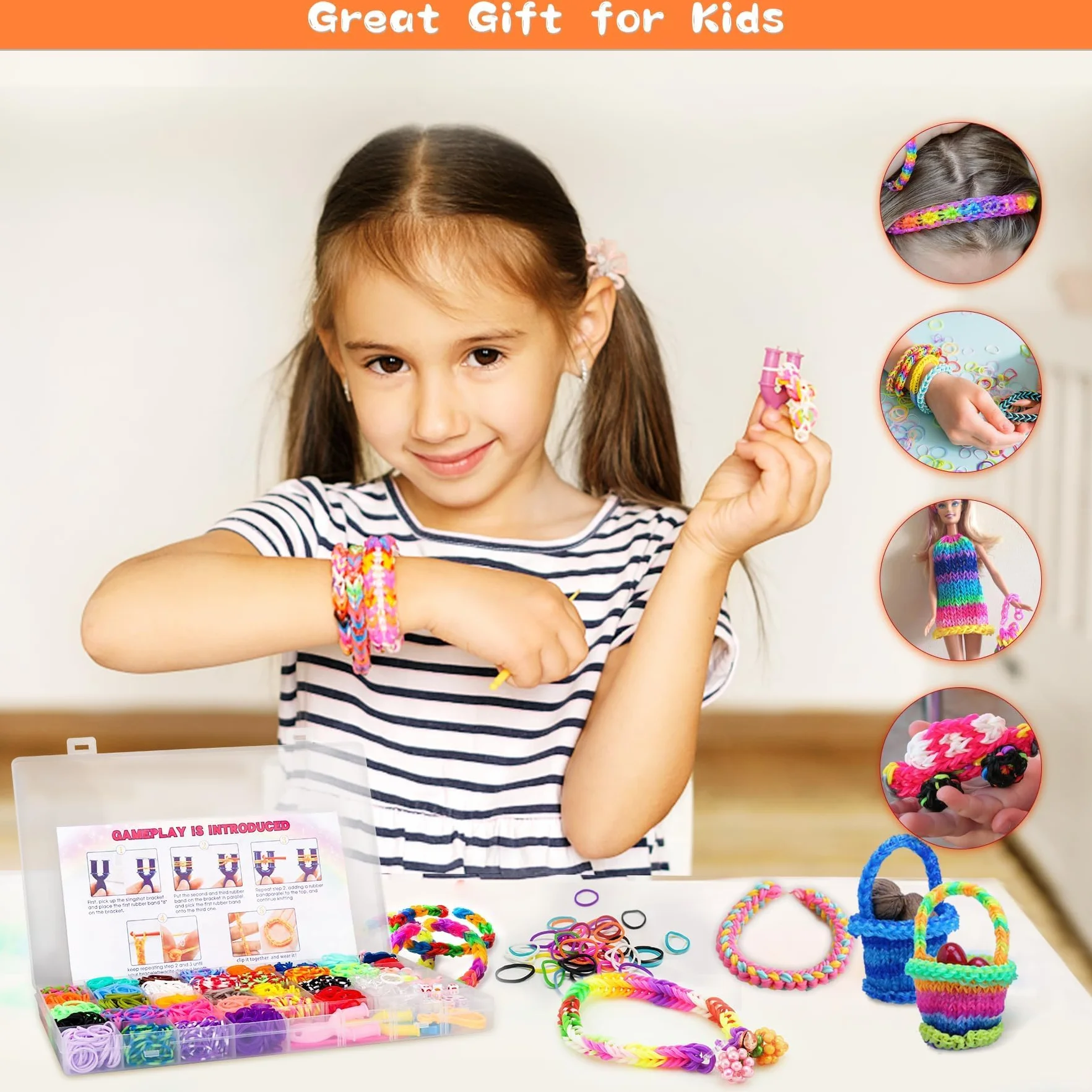 Elastici per Braccialetti, 2500+ Bracciale Elastici Colorati Loom Bands Kit 40 griglia, Fai Da Te Bambina Elastico di Gomma Bracciale Lavorare a Maglia Fare Braccialetti Perline Giocattolo Regalo
