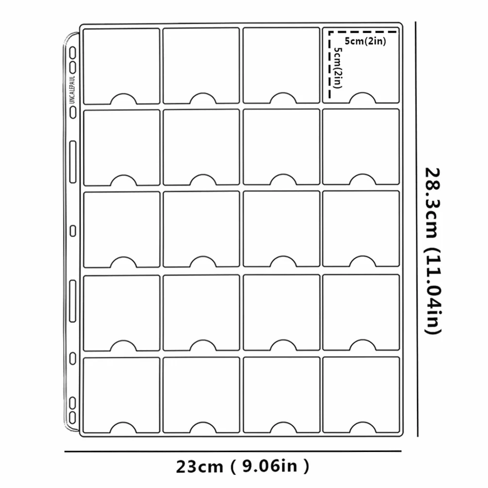 Uncle Paul Pagine tascabili per Monete da 5x5 cm (2 "x2) Lancia Monete Portamonete Standard a 9 Fori per Raccolta Monete 20 Tasche per la Maggior Parte delle Dimensioni Monete CS38