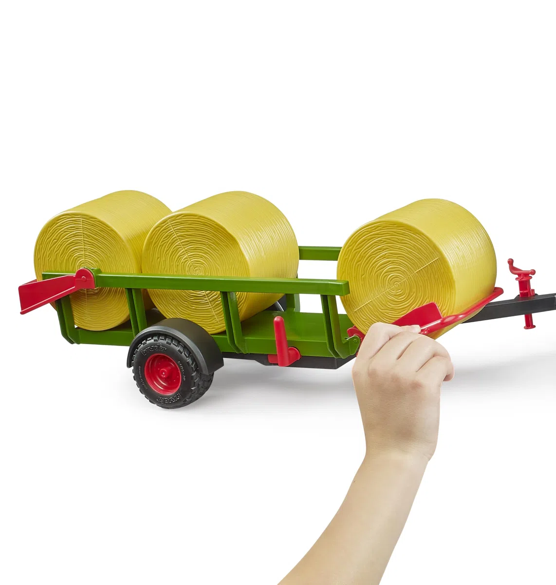 bruder 02204 - Raccoglitore di balle rotonde con 3 balle rotonde - Accessori per trattori, rimorchio per balle, fattoria, agricoltura, giocattoli