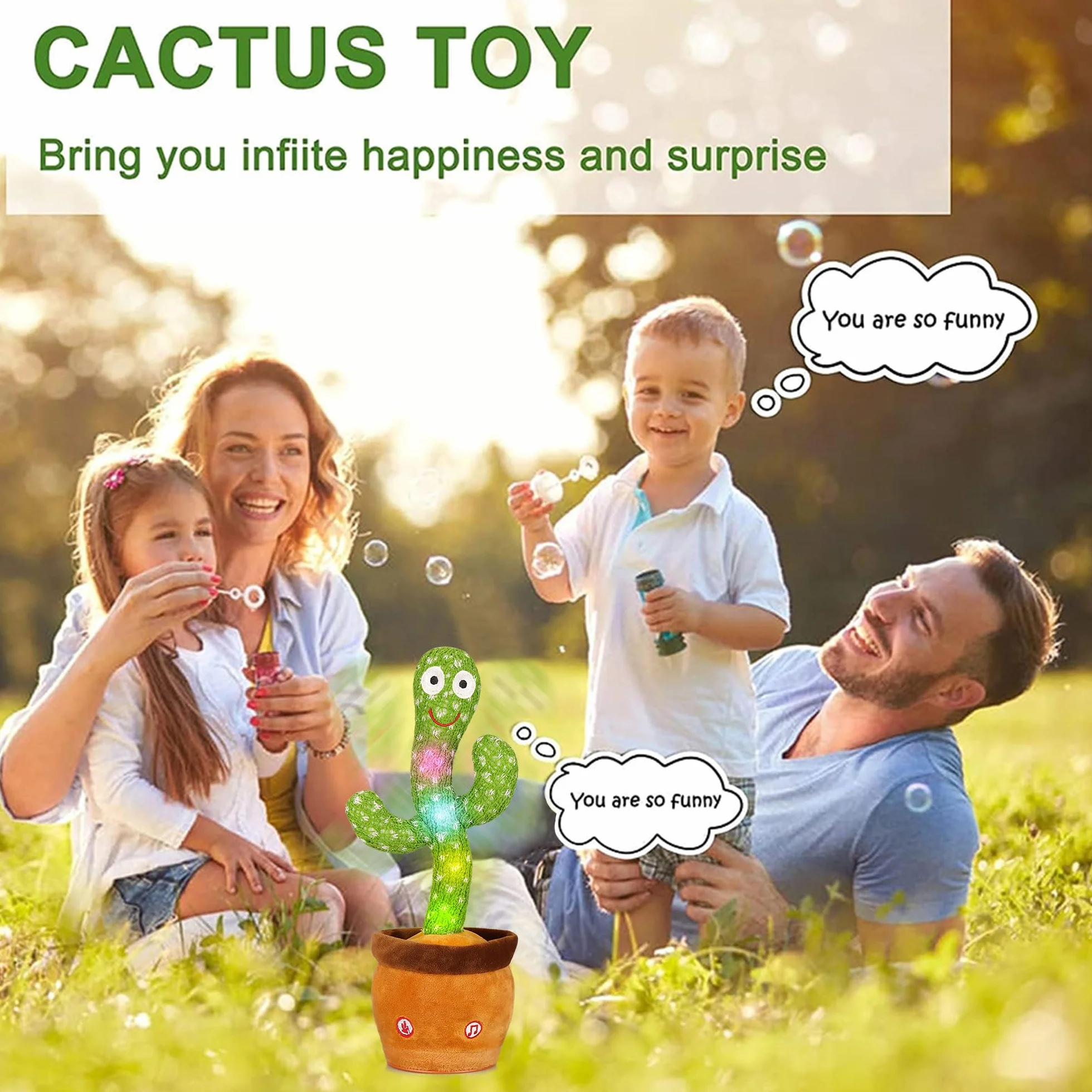 Cactus Parlante Divertente con Luci LED - Giocattolo Antistress che Balla e Ripete la Voce, Regalo Originale per Ufficio, Casa, Feste e Bambini