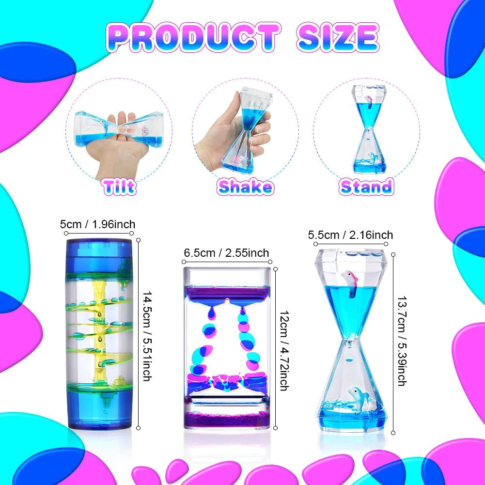 OSDUE Timer sensoriale liquido, Clessidra Timer, 3 Pezzi Set di timer a Clessidra, Home Ufficio Crafts Decor, Sollievo Dallo Stress, per Casa, Cucina, Gli Sport e i Giochi e Ufficio Timer