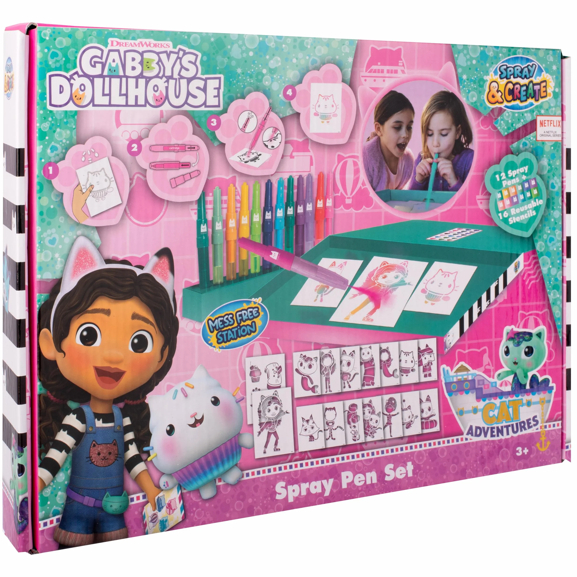 Gabby's Dollhouse - Set di penne spray - Matite da colorare per bambini - Set da colorare con matite colorate e pagine da colorare, GD23368