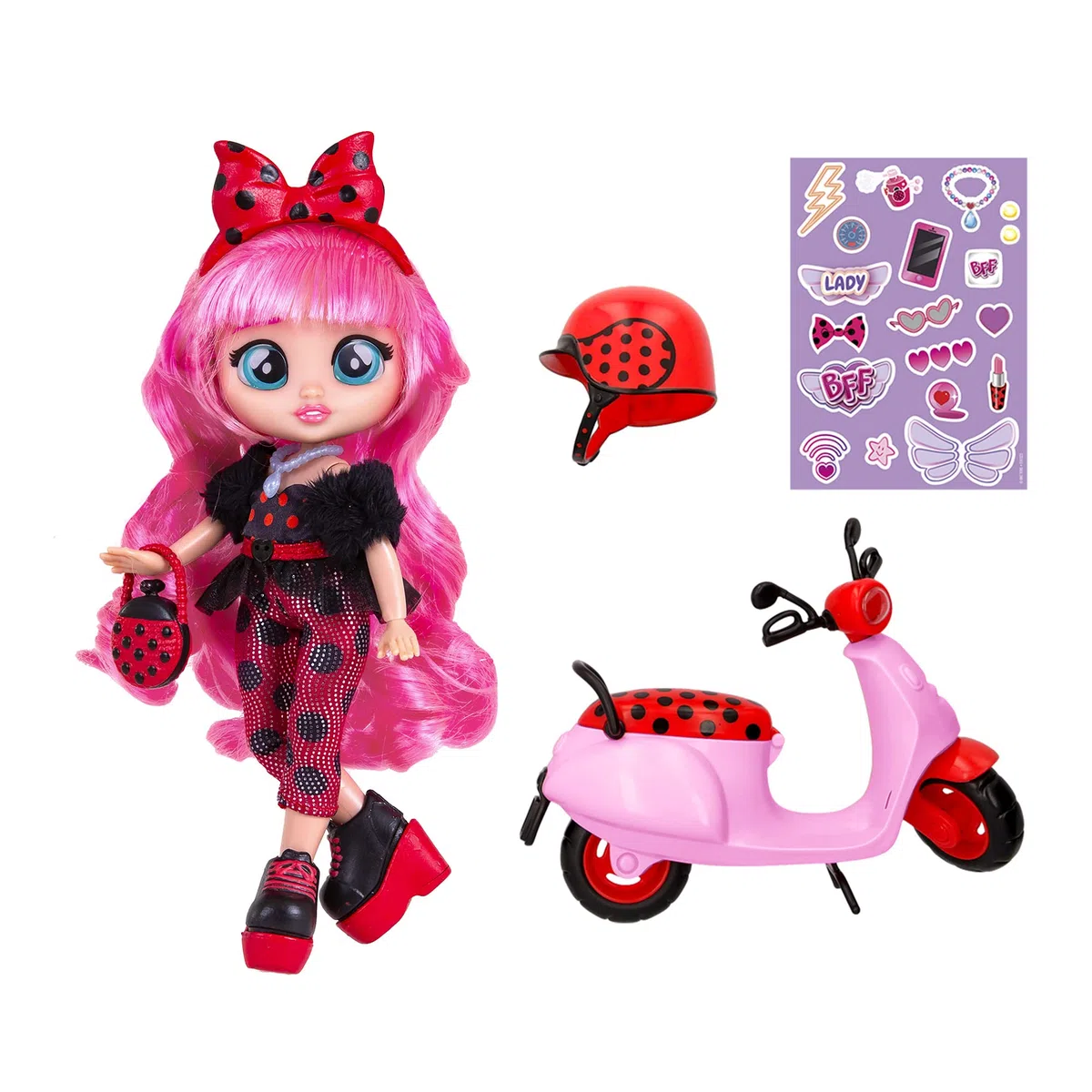 Bff By Cry Babies Lady, Playset Dolls la Bambola Bff Lady Ha il Suo Scooter e 10 Accessori, Giocattolo Bambine e Bambini +3 Anni