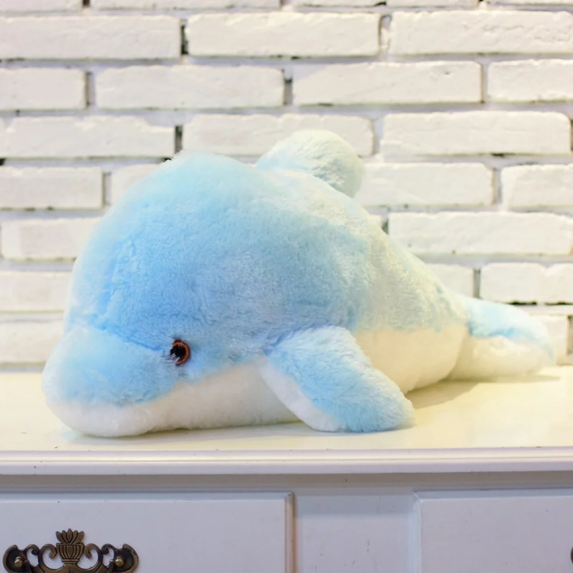 7 cambi di colore LED Lighten Giocattolo farcito con i delfini Cuscino peluche Luce notturna (Blu, 45cm)