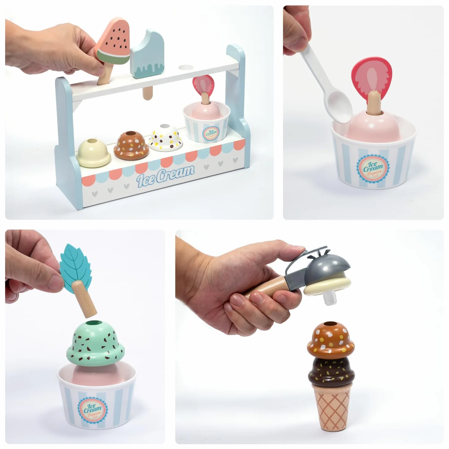 umu gelateria per Bambini in Legno gelateria con Accessori da Cucina (Gelato, Palline di Gelato, Coni Gelato, ECC.), Negozi di Cucina per Bambini e Accessori per Giochi di Ruolo, Giocattoli in l