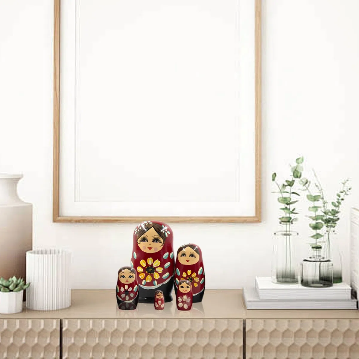 5 Pezzi/Set Bambole Che nidificano, Bambola matrioska in Legno, Divertenti Bambole Russe Che nidificano Giocattoli impilabili per Bambini, Decorazione Domestica, Russo
