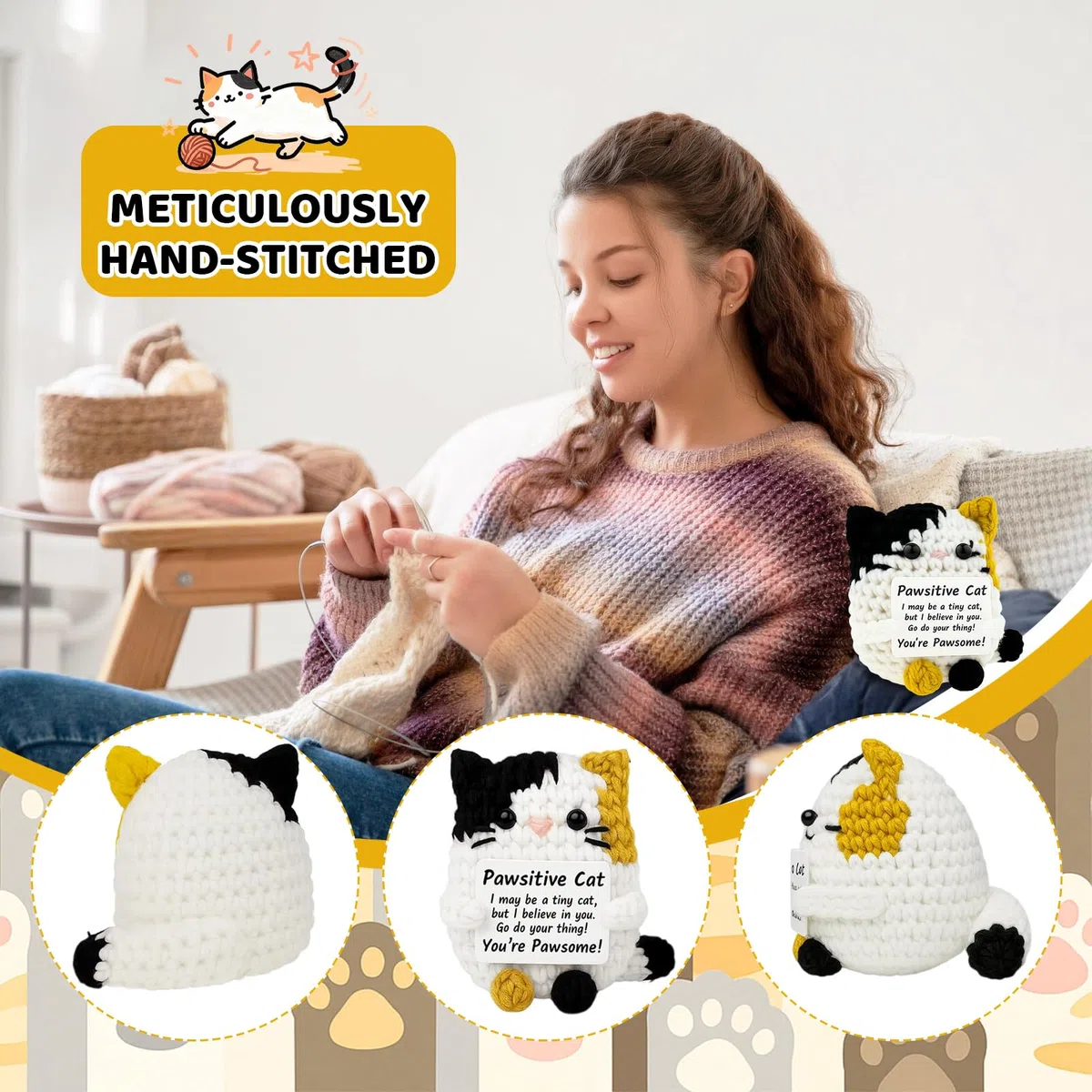 Gatto all'Uncinetto Divertente Fatto a Mano, Adorabile Animale, Sostegno emotivo, Idea Regalo per Donne, Uomini, Amici, Mamma, Compleanno, Natale, Festa della ma