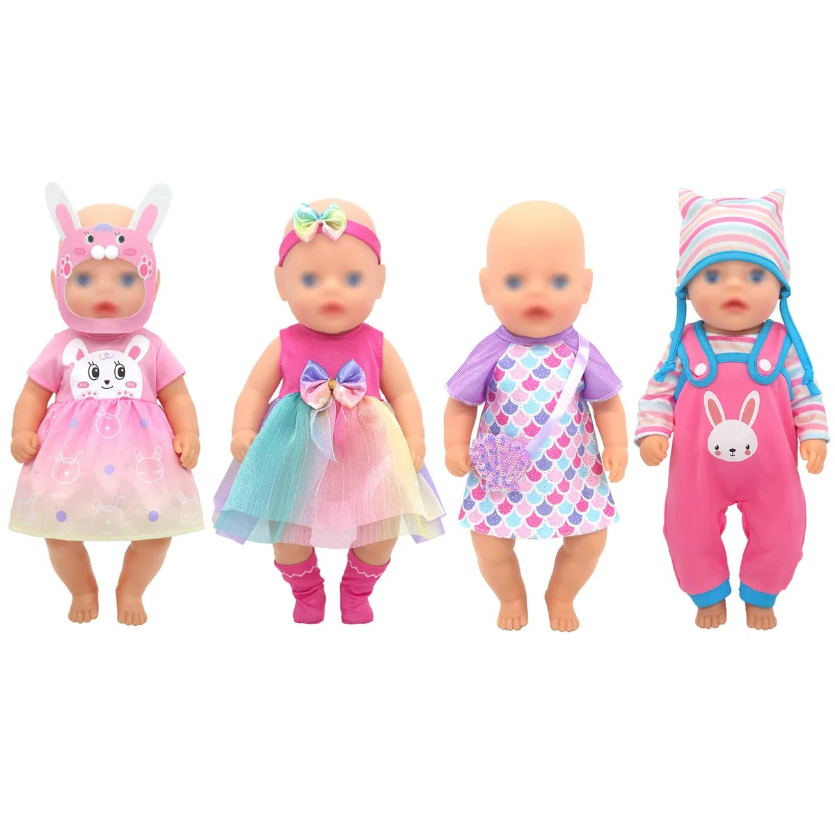Set di vestiti per bambole con cappotto, fascia e calze per bambole da 28 a 34 cm, 4 confezioni