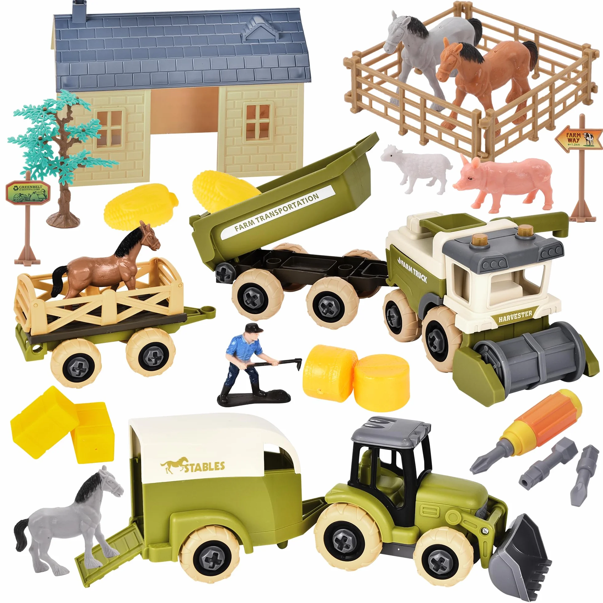 Herefun Set di Giochi della Fattoria con Trattore, Animali Fattoria per Bambini, Set di Giocattoli Animali della Fattoria, Fattoria Trattore Giocattolo, Giocattoli Educativi Regali Bambini 3 4 5+ anni